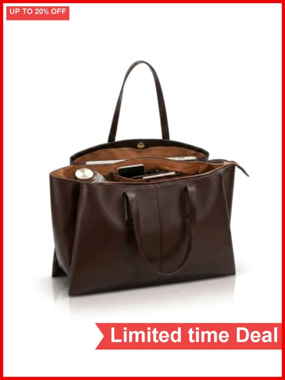 Large Tote Bag for Women, Work Laptop Bag, Vegan Leather Purse with Triple